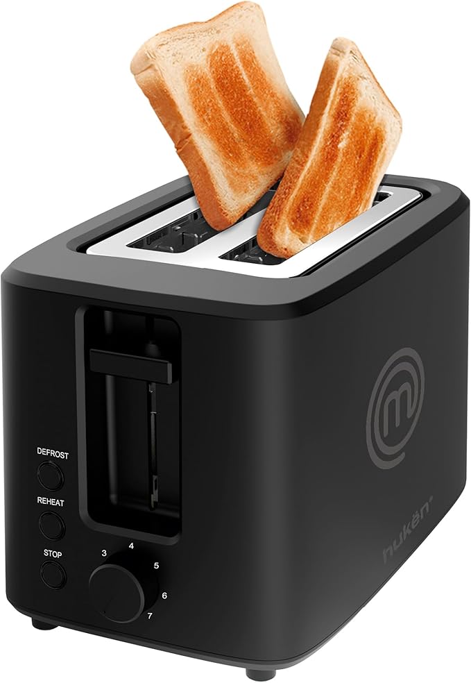 Hukën x MasterChef | Tostador de Pan | Ranura Extra Grande | Para 2 rebanadas | 7 niveles de tostado | 750 W de Potencia| Función Recalentar y Descongelar |