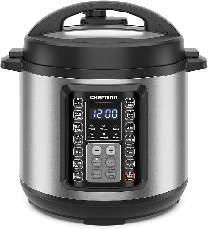 Chefman Multicooker 9 en 1 de 6 cuartos – Olla a Presión Programable, Cocción Lenta, Arrocera, Vaporera, Yogurtera y Más con 13 Funciones Preestablecidas