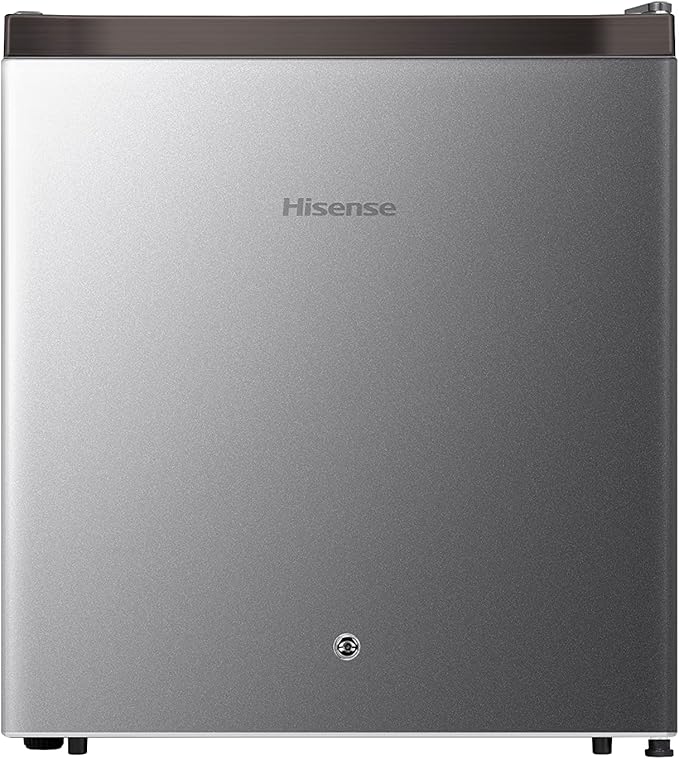 Hisense RR16D6AGX1- Frigobar,1.6 pies cúbicos,Congelador independiente,Termostato ajustable,Estantes para botellas de 2 litros,45x47x50cm(AnchoxLargoxAlto),Gris