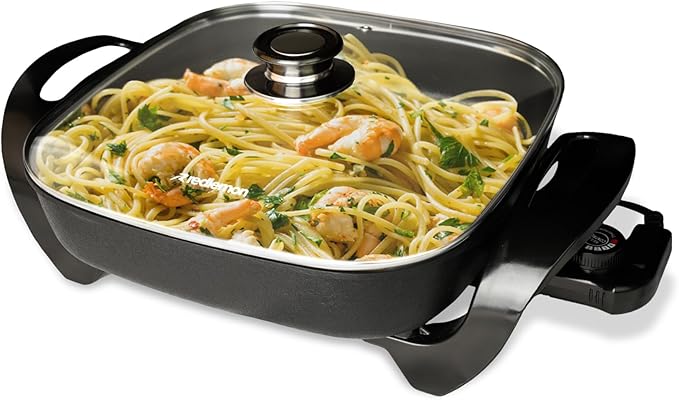 Redlemon Parrilla Eléctrica Antiadherente Grande 4.5 Litros, Sartén Eléctrico con Tapa de Vidrio y Termostato Regulable de 5 Temperaturas (Hasta 210°C), Plancha Eléctrica Portátil para Cocinar 42x30cm